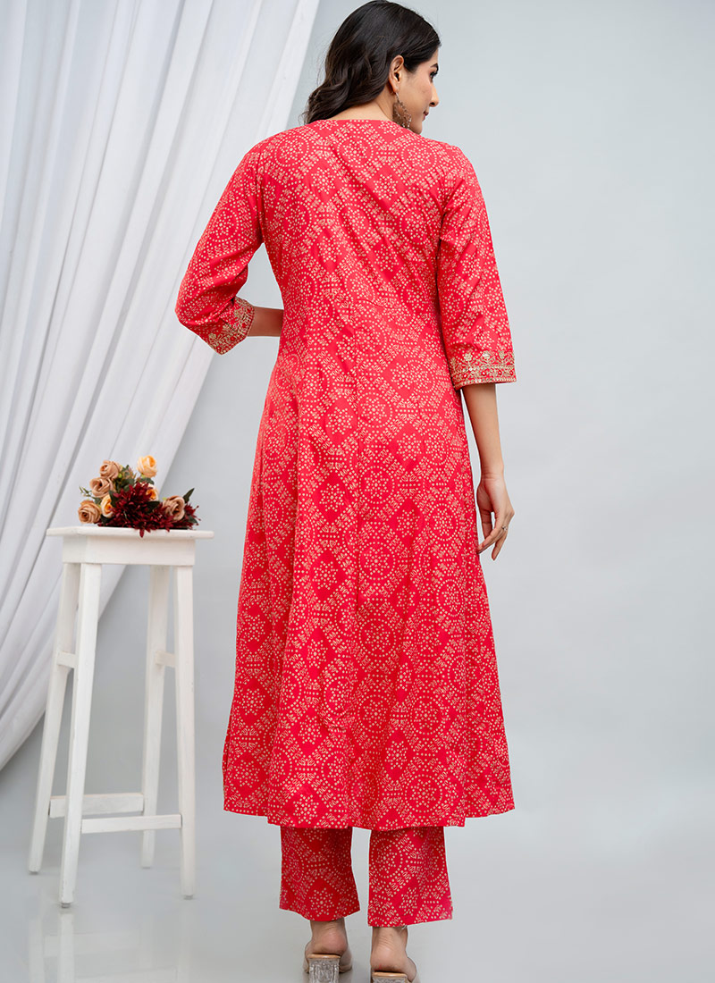 Red Jacquard Straight Pant