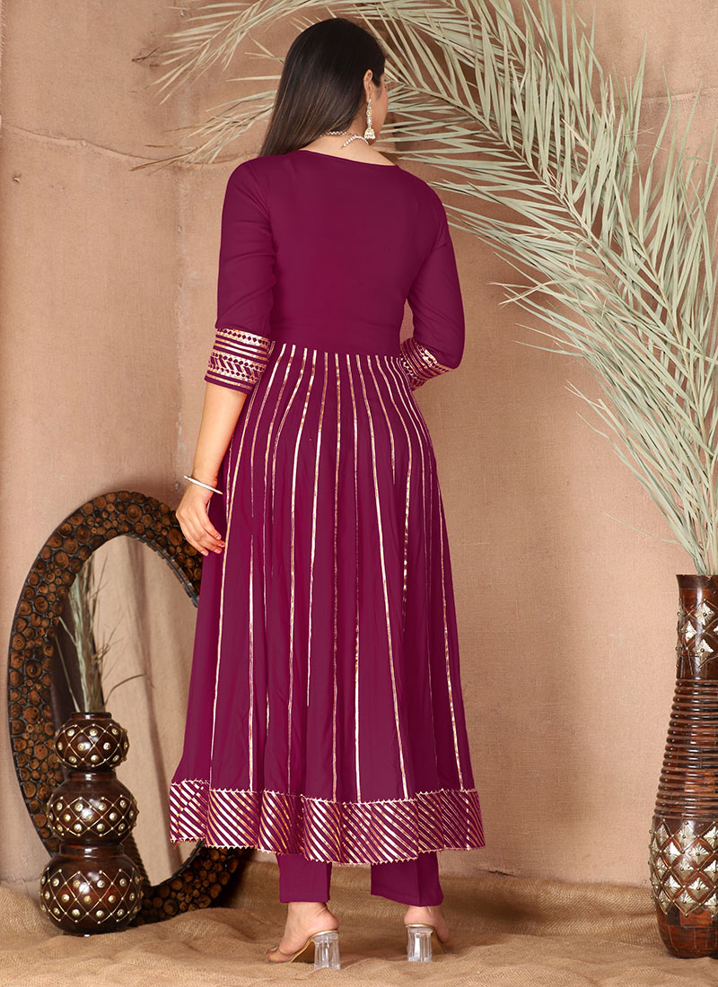 Srujaana Purple Rayon Anarkali Suit Set