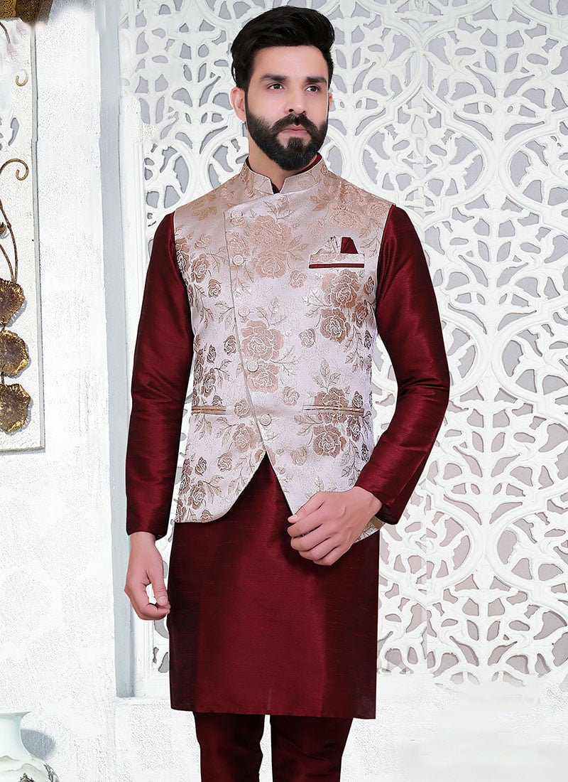 Buy Rose Gold Brocade Nehru jacket, Brocade, nehru jacket Online