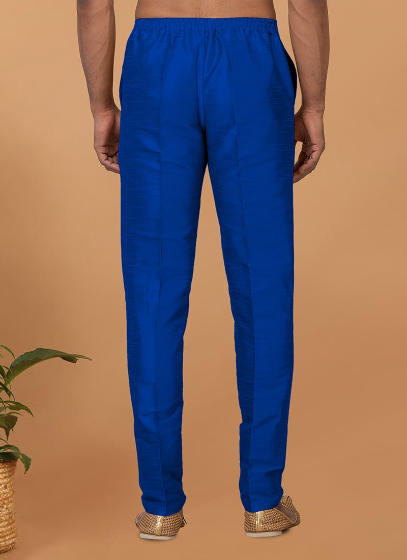 Blue Poly Silk Pant Straight