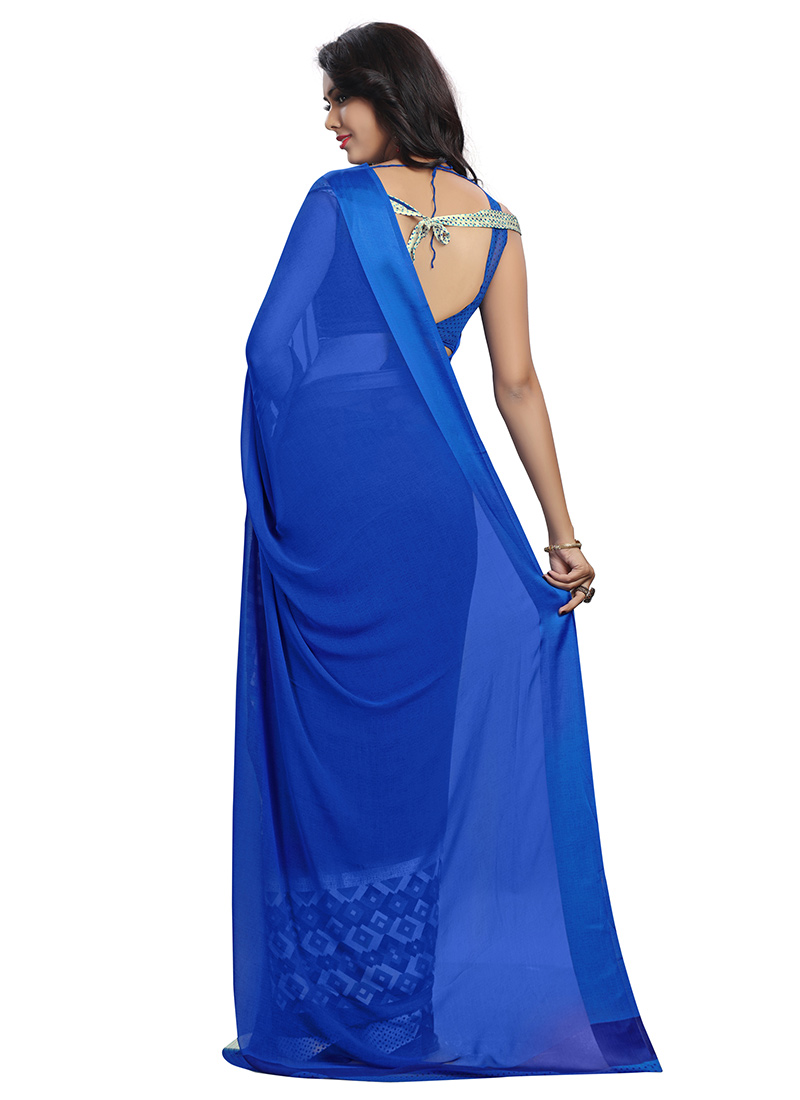 Buy Royal Blue Georgette Saree, sari Online Shopping 
