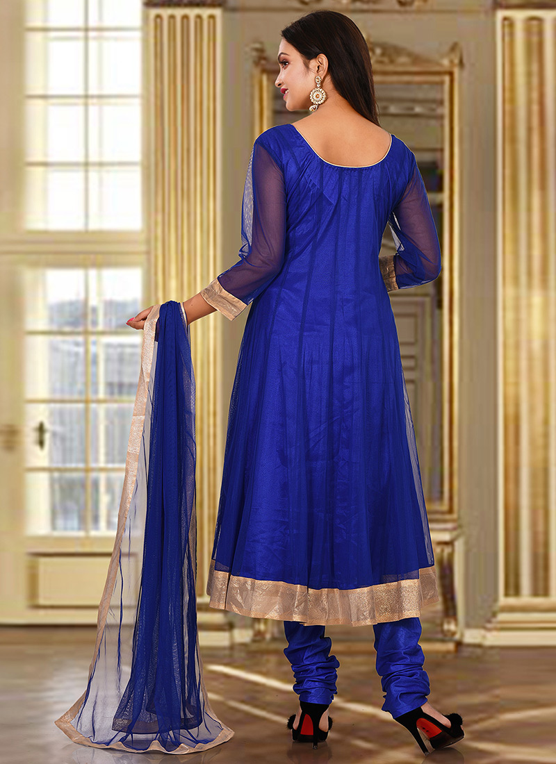 Royal Blue Anarkali style Anarkali Semi-Stitched Suits