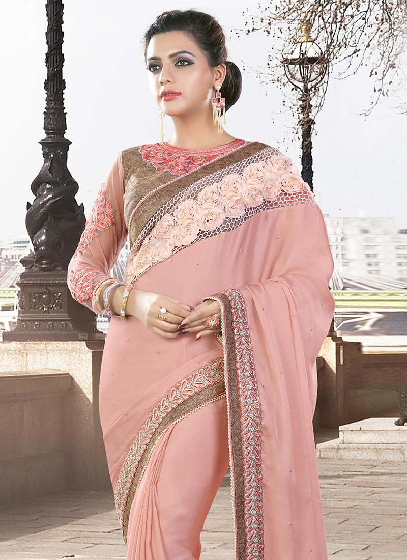 Buy Salmon Pink Saree, Party, sari Online Shopping SASMV9520