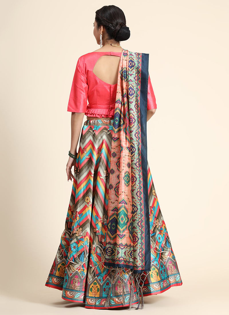 Vibrant Glam Magenta Satin Printed Lehenga with Silk Blouse and Ombre Printed Dupatta main image 1