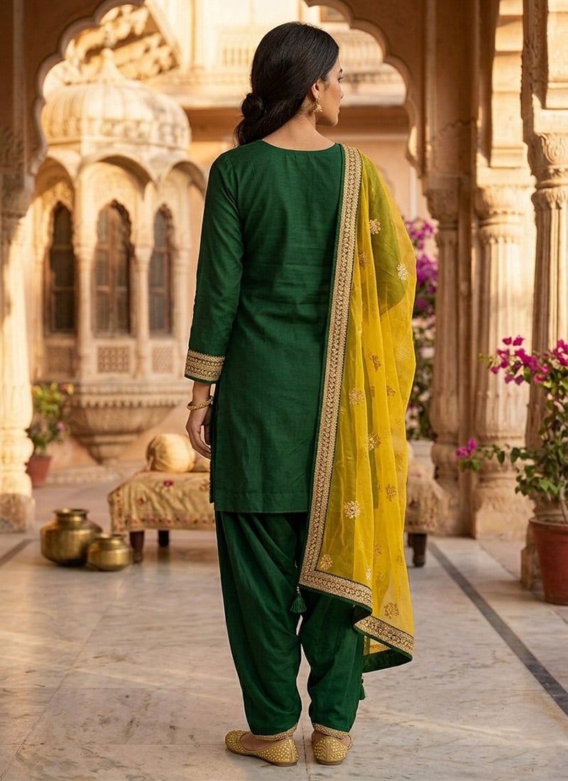 green and pink silk gold embroidered salwar suit main image 1