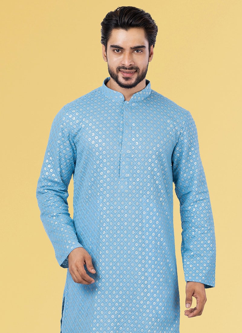 dark green tikki work designer kurta set main image 1