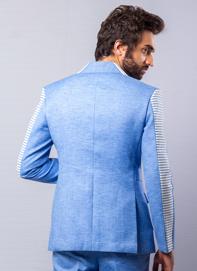 Sky Grey Designer Readymade Pant Suit With Hand Work