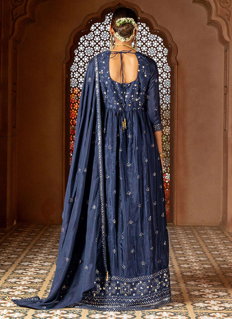 Attractive Blue Festive Style Embroidered Palazzo Suit