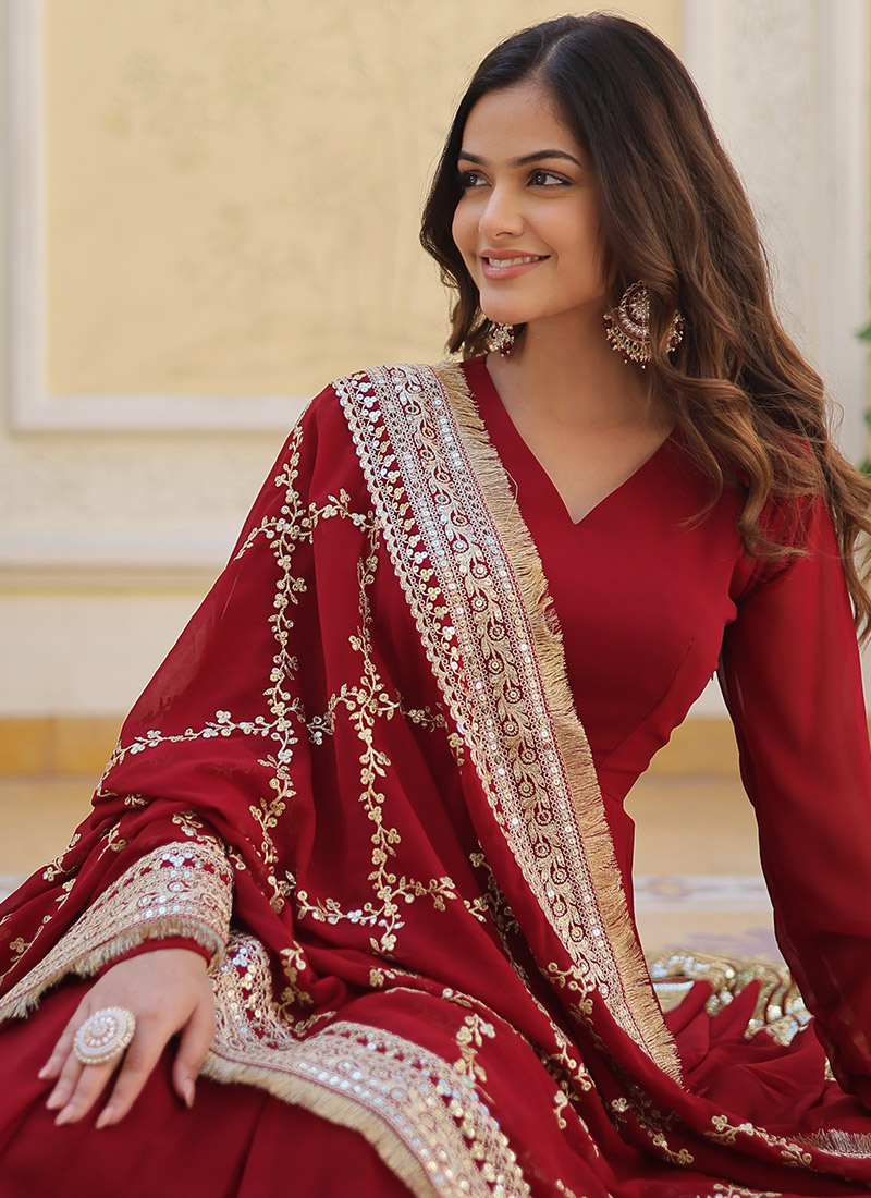 Lush Golden Party Wear Sequins Net Anarkali Gown main image 1