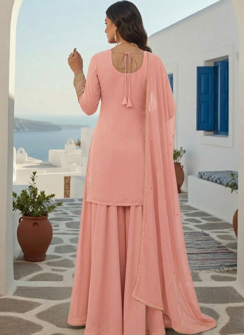 Shop Stylish Pink Rangoli Georgette Zari Sequins Palazzo Suit Festive ...