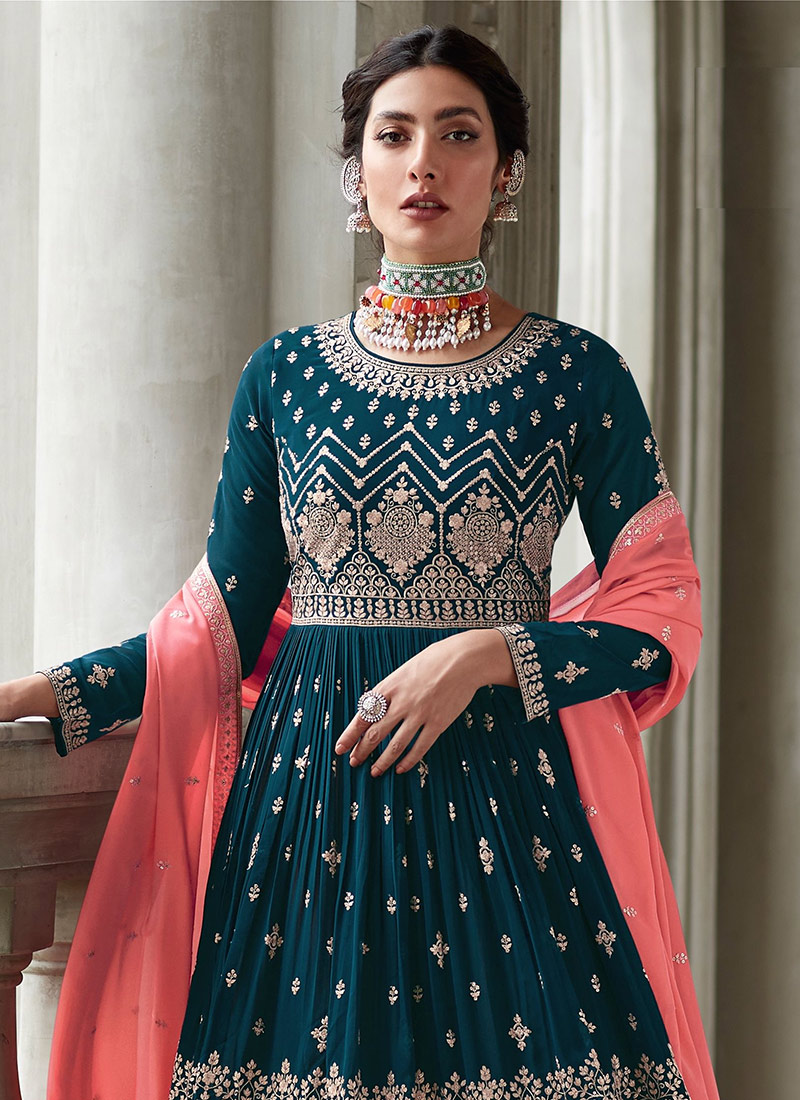 Teal Blue Georgette Sharara Suit