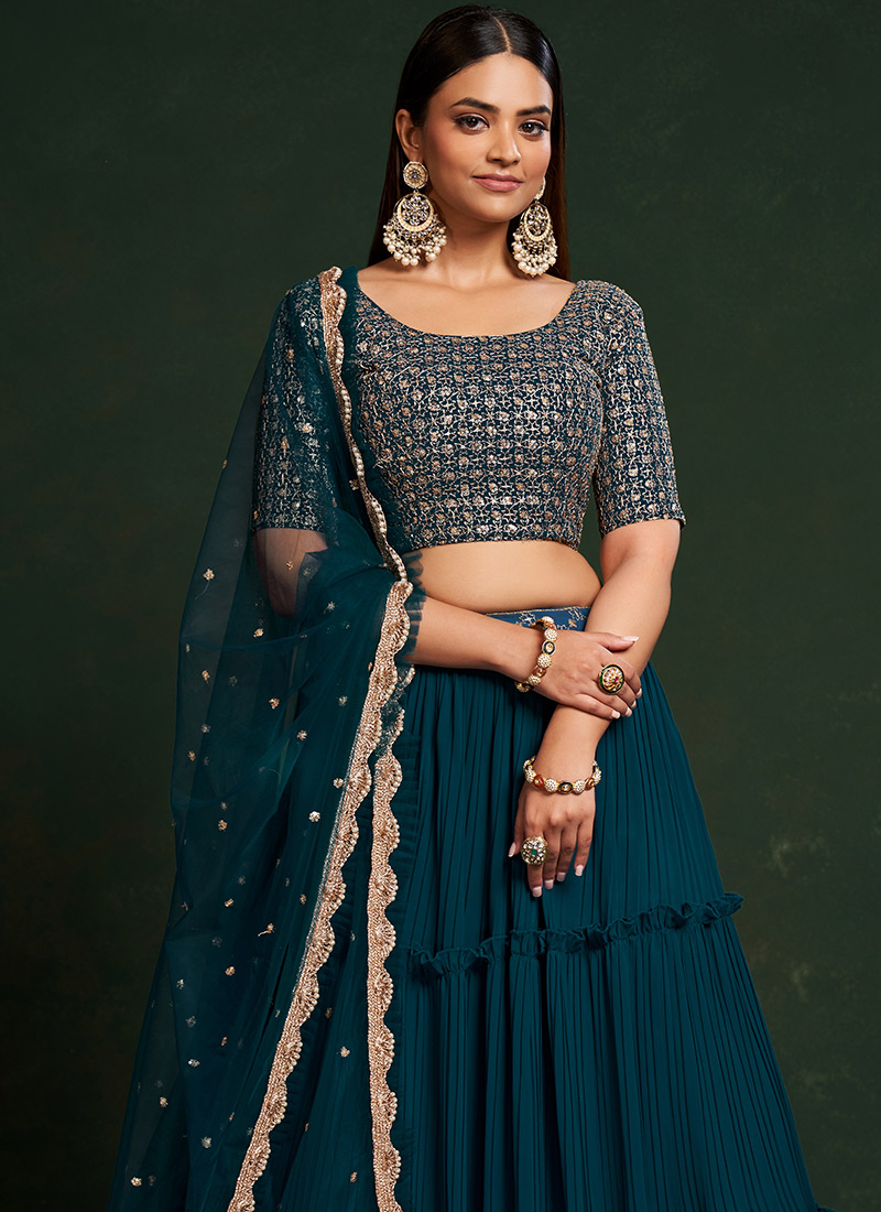 Teal Faux Embroidered Lehengas GHSIR6904