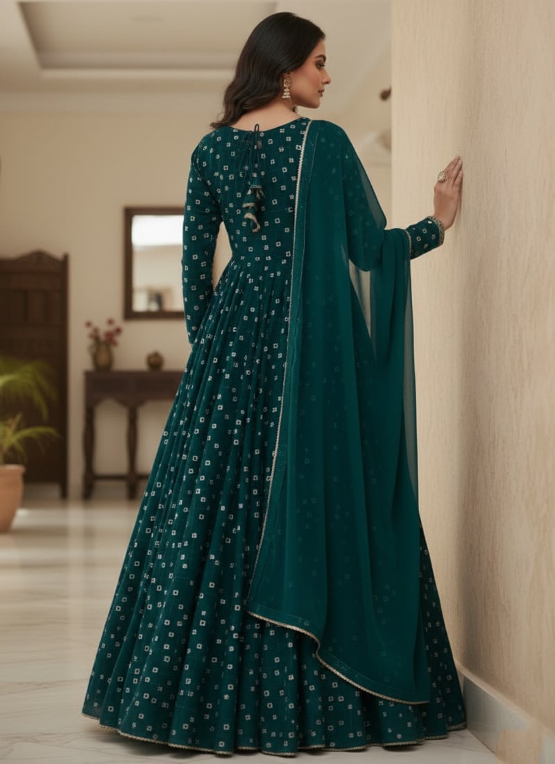 Tan Anarkali style Anarkali Semi-Stitched Suit