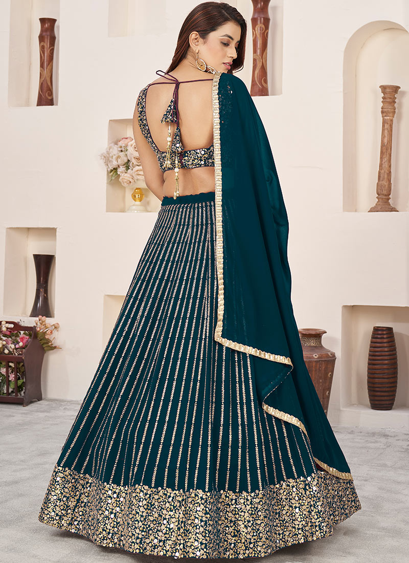 Black Georgette Blouse With Lehenga For Indian & Pakistani Wedding Festival - Sequins Zari Embroidered Work