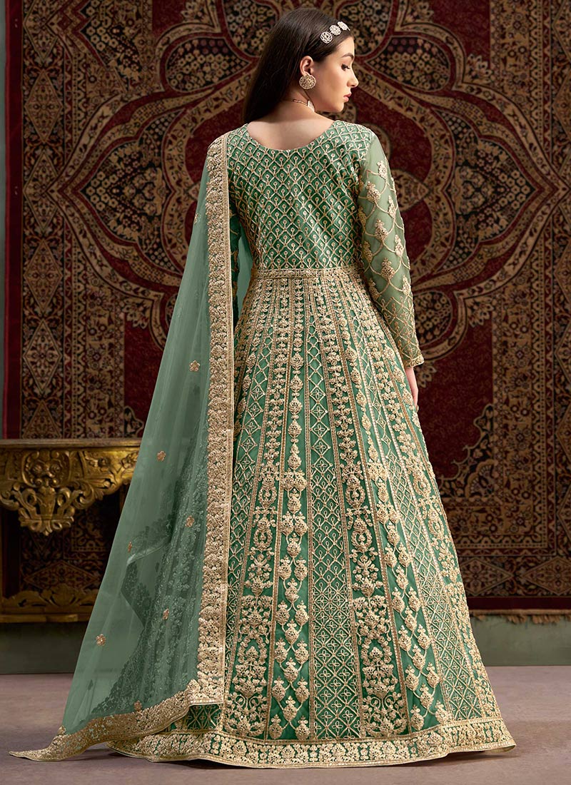 Green Net Anarkali Suit main image 1