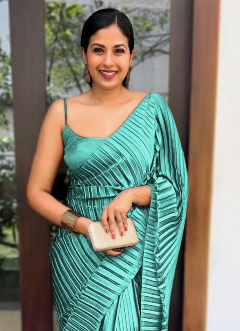 Soft Cotton x Sequins Saree : Dark Teal Green main image 1