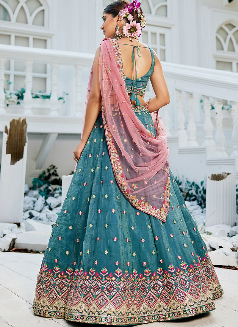 Halter Neck Tissue Pearl Lehenga