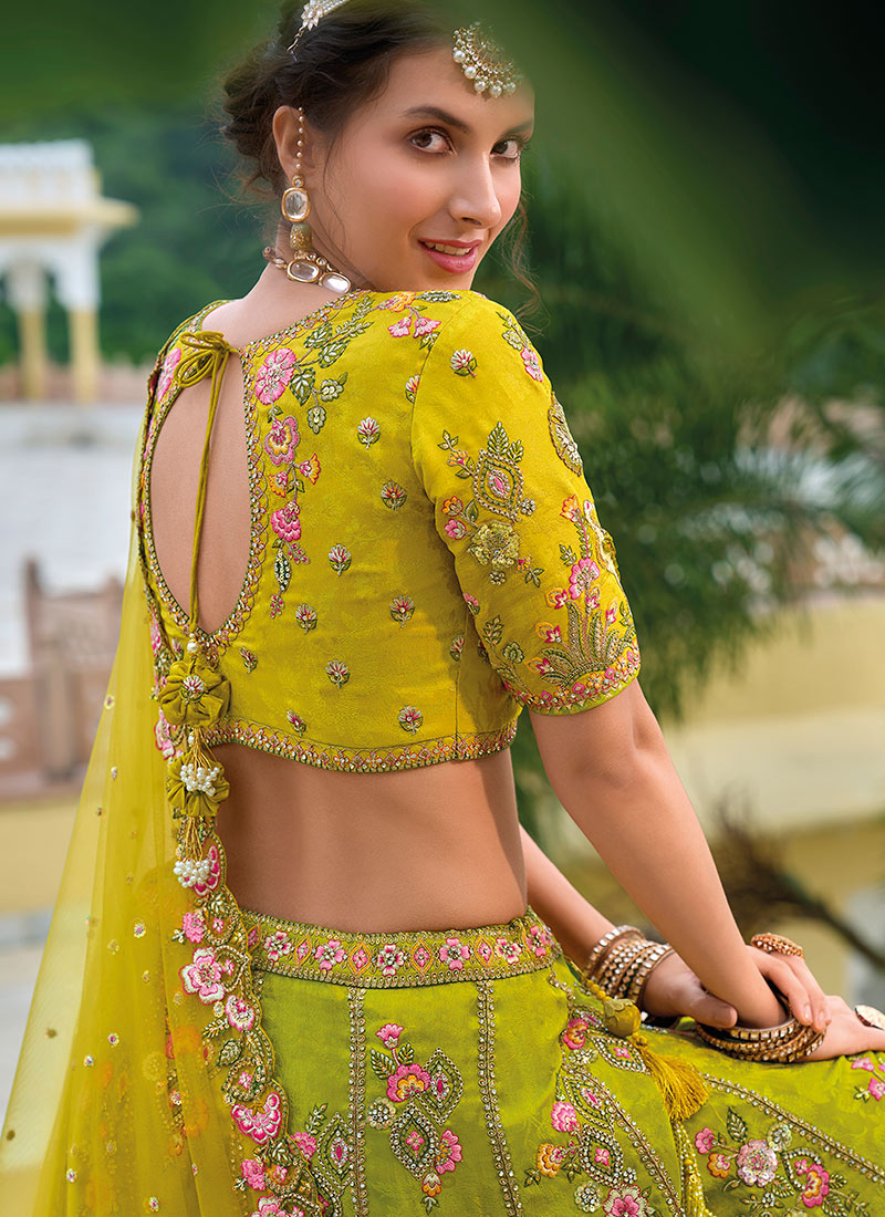 Buy Timeless Elegance Lemon Yellow Silk Lehenga With Stone Sequins Zari ...