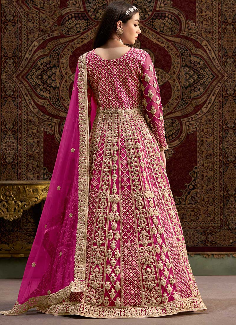 Women Designer Pink Net Embroidery Anarkali Suit