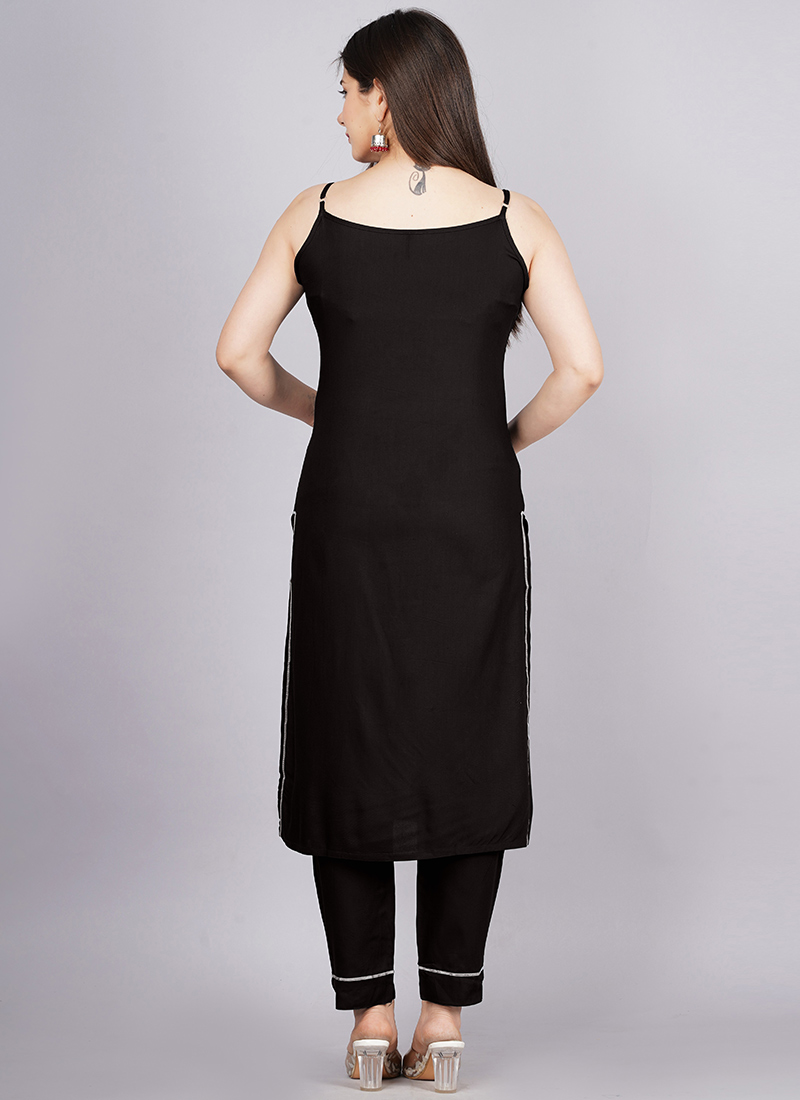 Black French Crepe Elegant Kurta Pant Set With Print main image 0