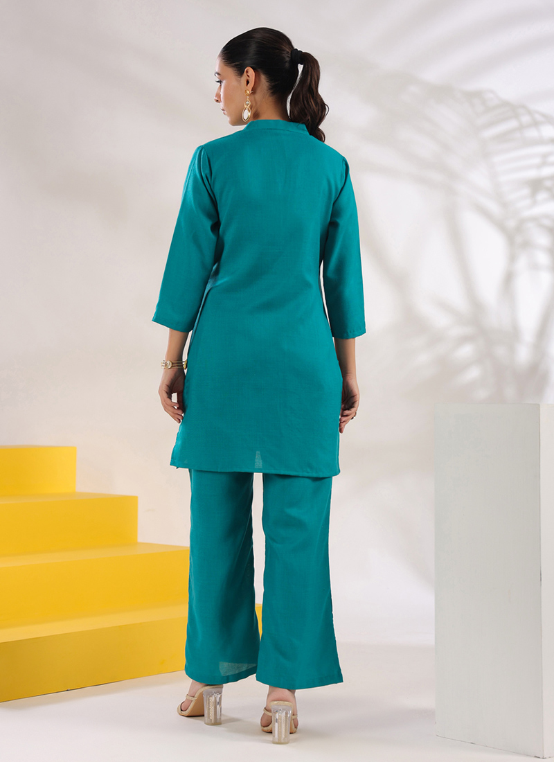 Tarana Cotton Kurta Set- Turquoise