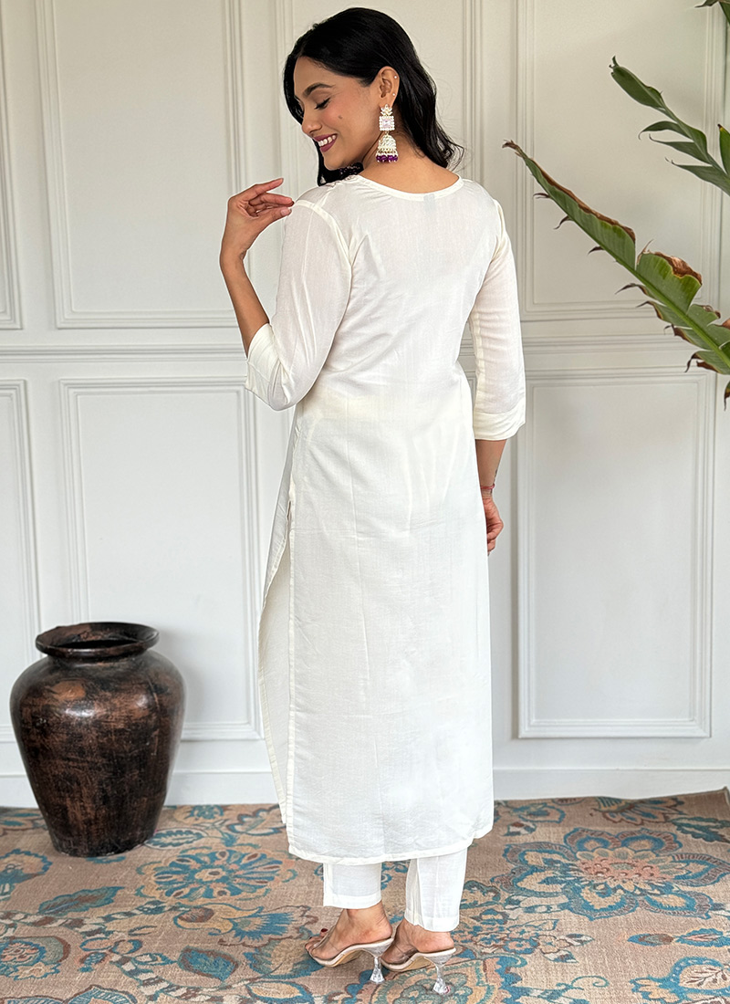 White Chanderi Cotton Pant Salwar Suit