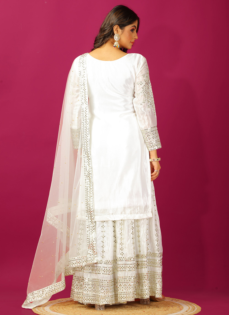 Exclusive Embroidered Work White Color Sharara Suit