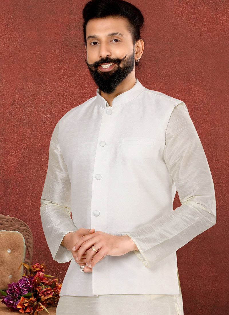 The Epiroy Nehru Jacket - White Leaf Print