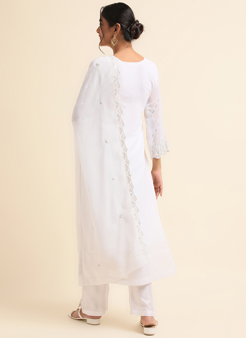 White Faux Georgette Salwar Kameez Pant