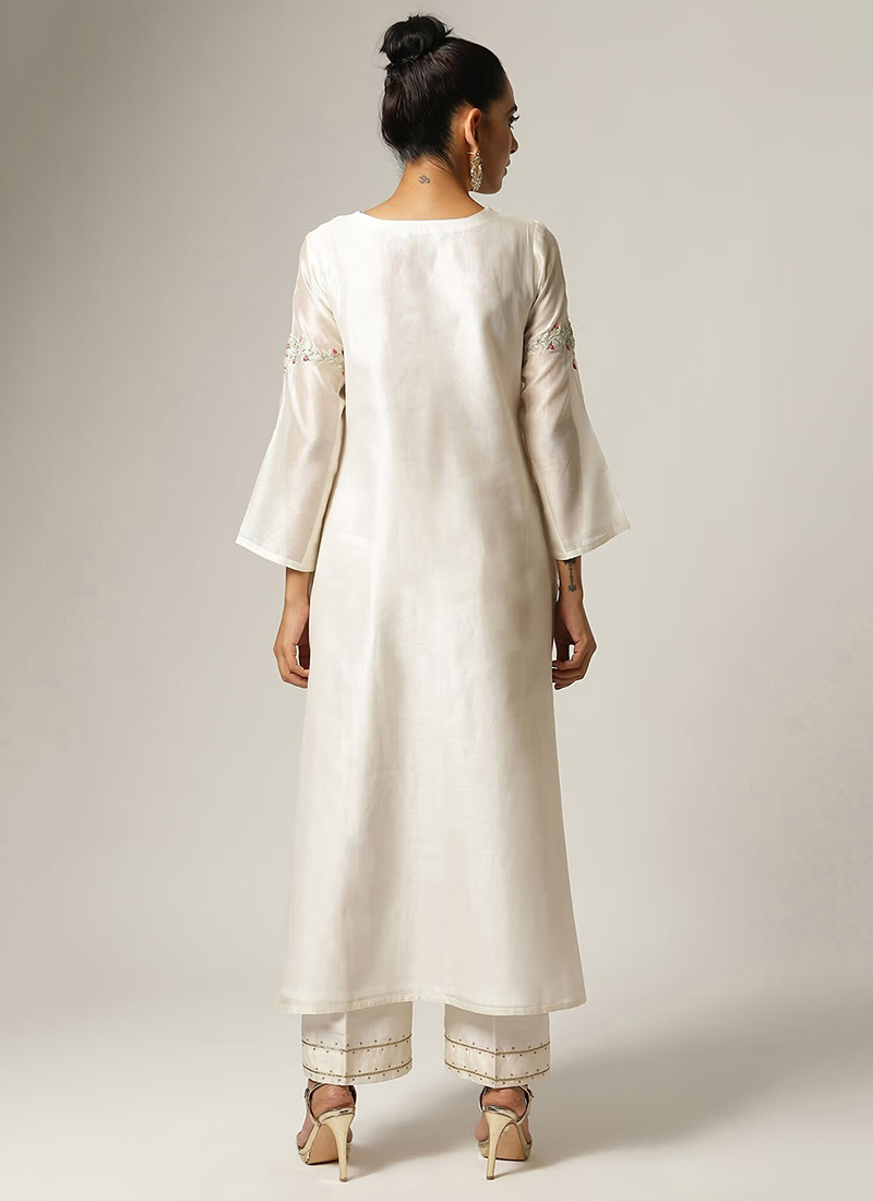 White Pure Silk Embroidered Kurta Sets KRSDVCSVKS36