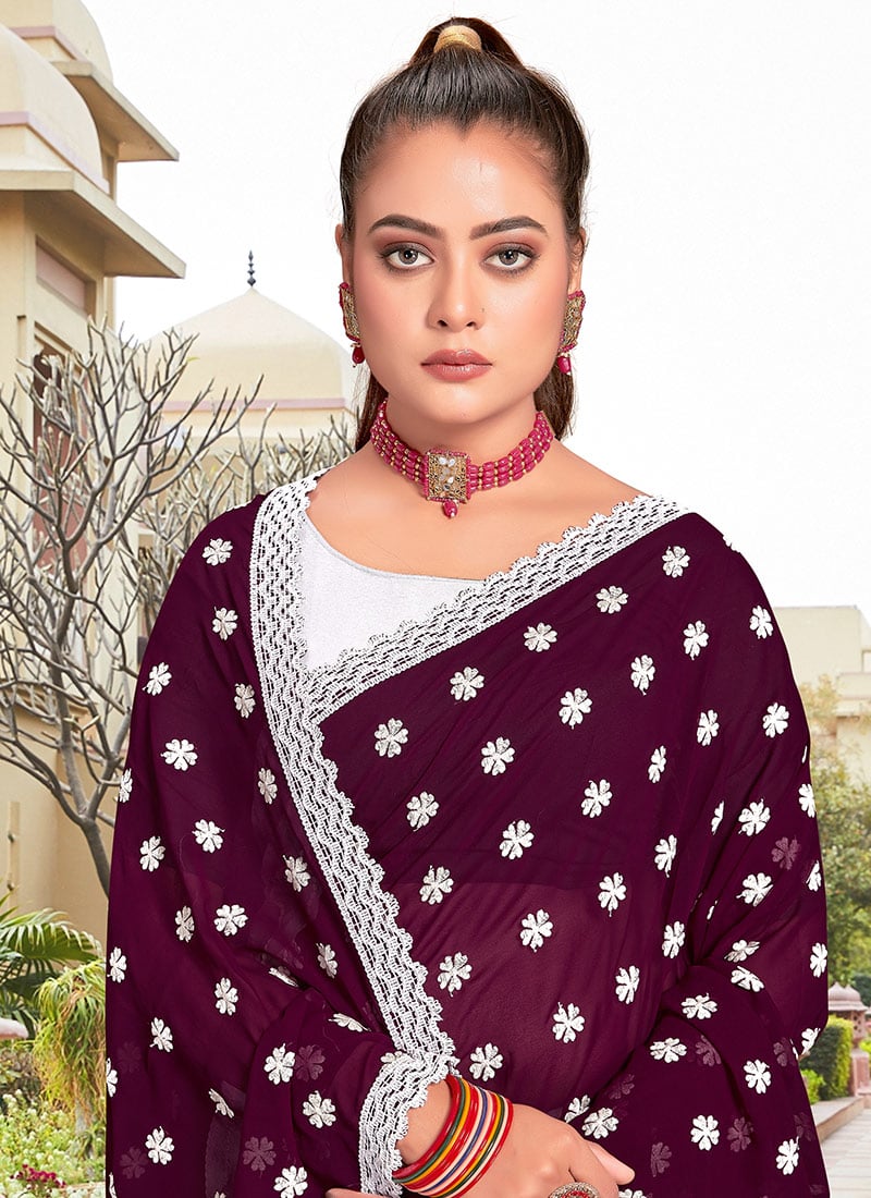 Half-n-half embroidered printed drape saree