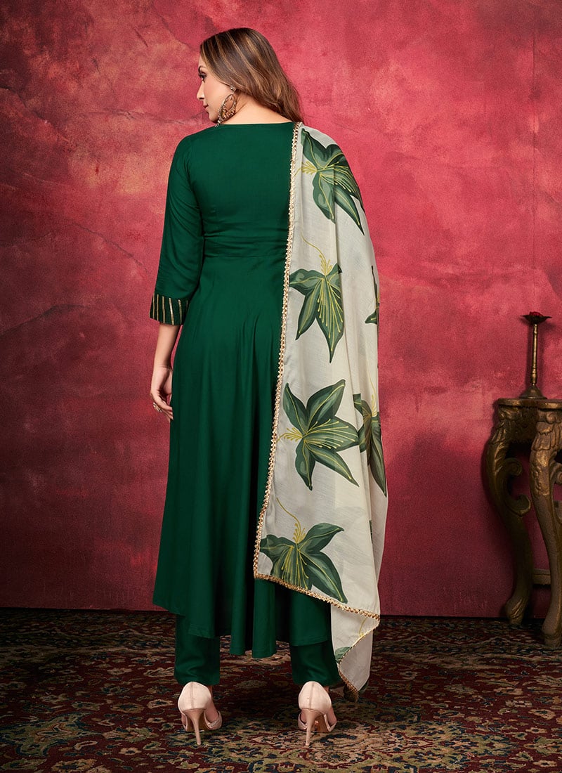 Green Tissue Anarkali Suit With Gotta Work And Dupatta main image 0