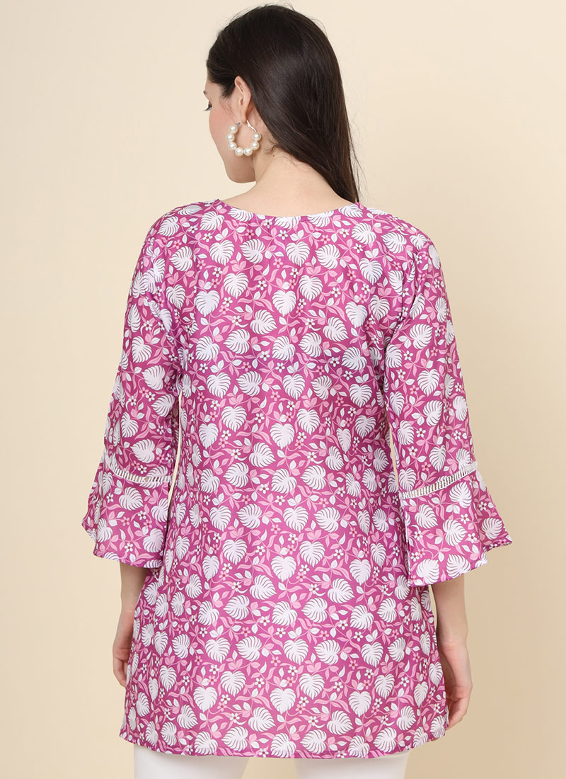 Purple Cotton Short Kurti For Jeans