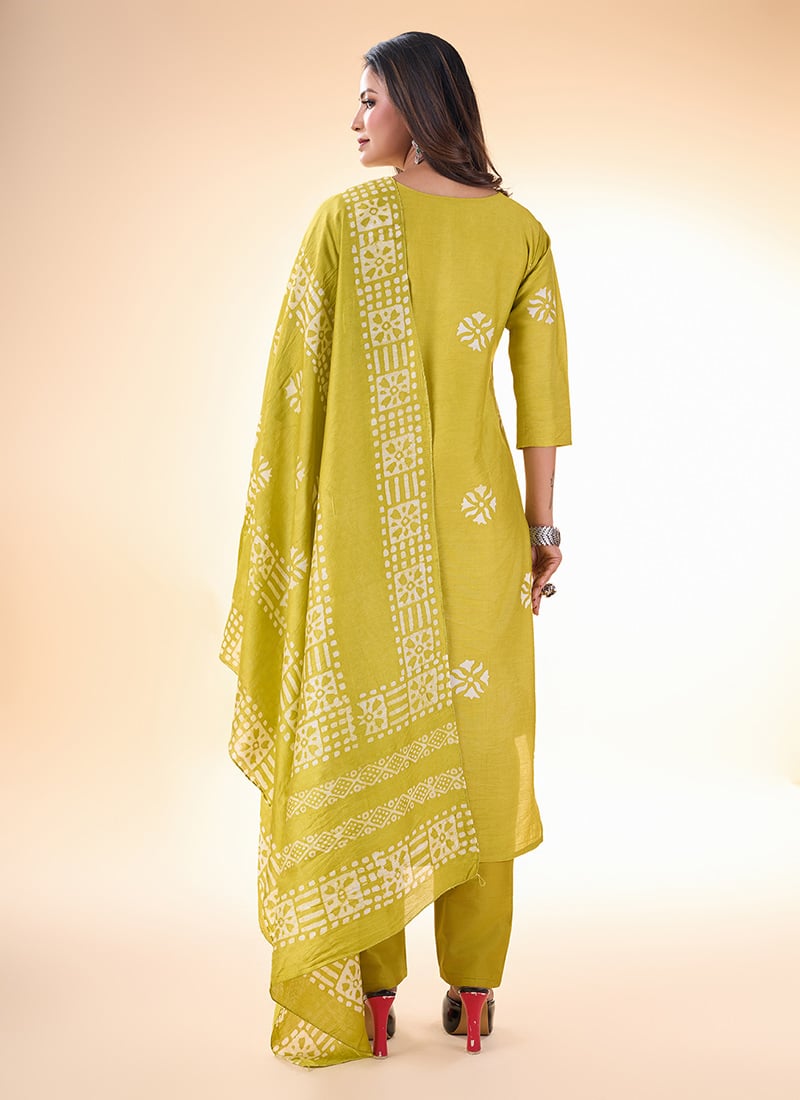 Women White & Yellow Kurta with Salwar & Dupatta