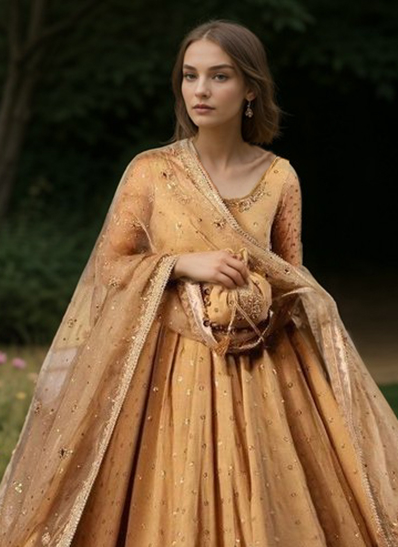 Women Designer Yellow Faux Georgette Embroidery Anarkali Suit