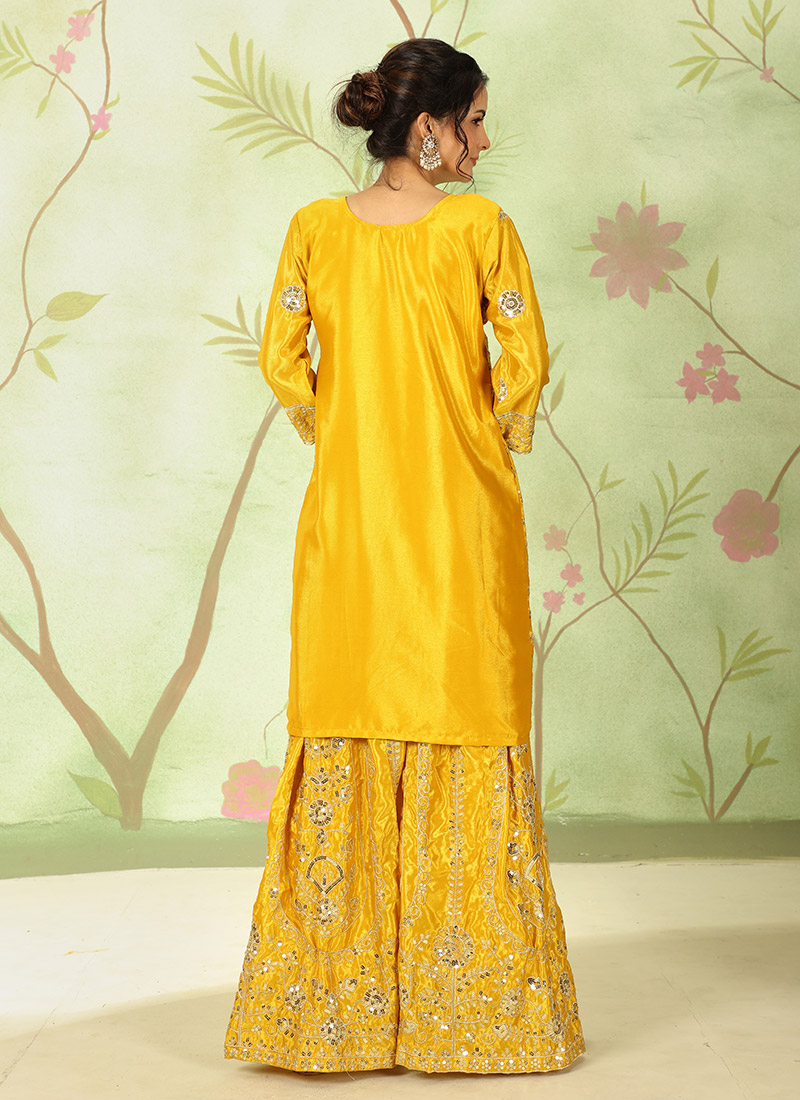 Magnificent Canary Yellow Georgette Function Wear Palazzo Suit main image 1