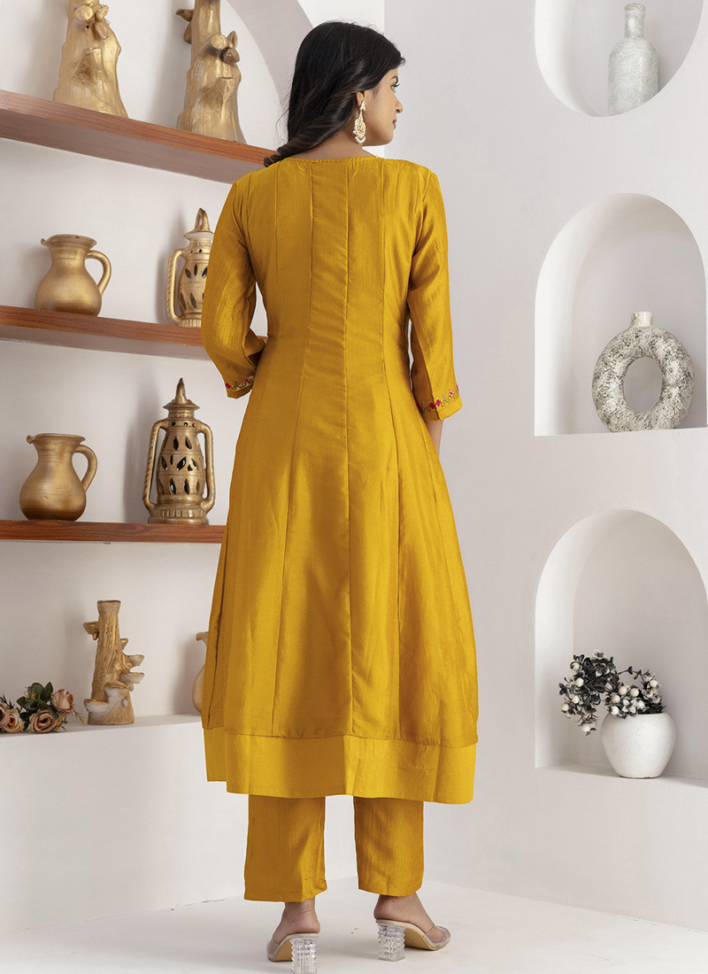 Yellow Trendy Designer Readymade Pant Suit With Embroidery Work main image 0