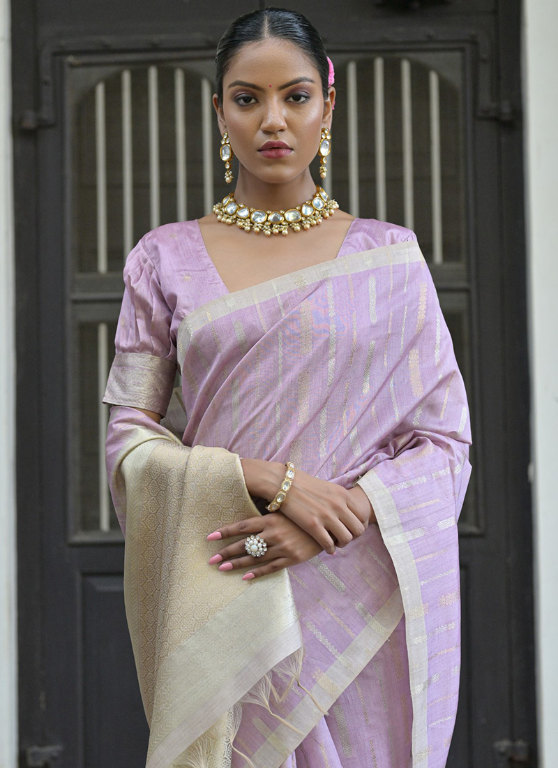 Lavender Colour Woven Silk Saree