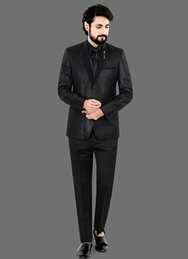 Premium Black Terry Rayon Bandhgala Suit