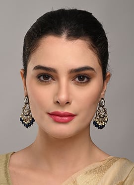 Premium Blue Meenakari Kundan Pearl Hoops