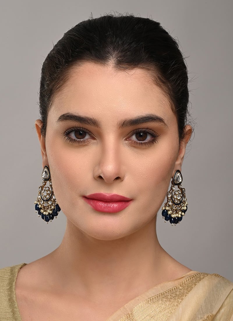 Premium Blue Meenakari Kundan Pearl Hoops After Six Wear