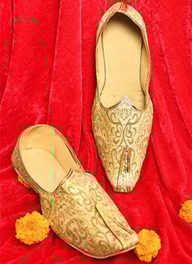 Premium Fawn Zari Silk Jacquard Mojri