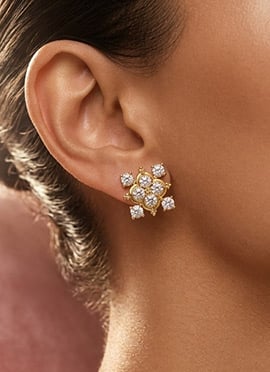 Premium Golden 925 Sterling Silver Stud Earrings With Sparkling Moissanite Stones