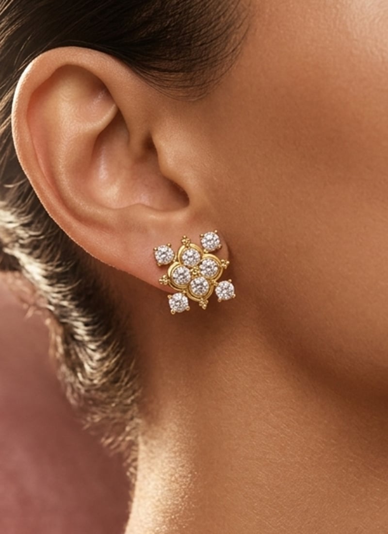 Premium Golden 925 Sterling Silver Stud Earrings With Sparkling Moissanite Stones Wedding Wear
