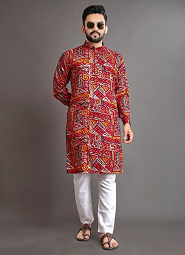 Premium Maroon Cotton Foil Print Kurta Pyjama