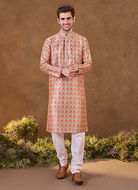 Premium Multicolour Digital Sequence Festive Kurta Pyjama Set