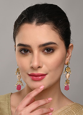 Premium Pink Kundan Stone Bead Drops