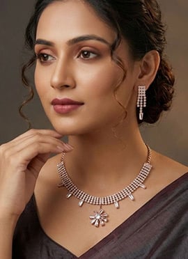 Premium Rose Gold American Diamond Stone Kundan Necklace