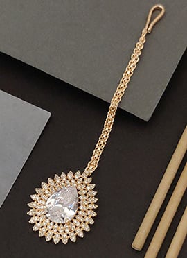 Premium Rose Gold Kundan Stones American Diamond Mangtikka