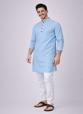 Premium Sky Blue Jacquard Silk Jacquard Kurta Pyjama